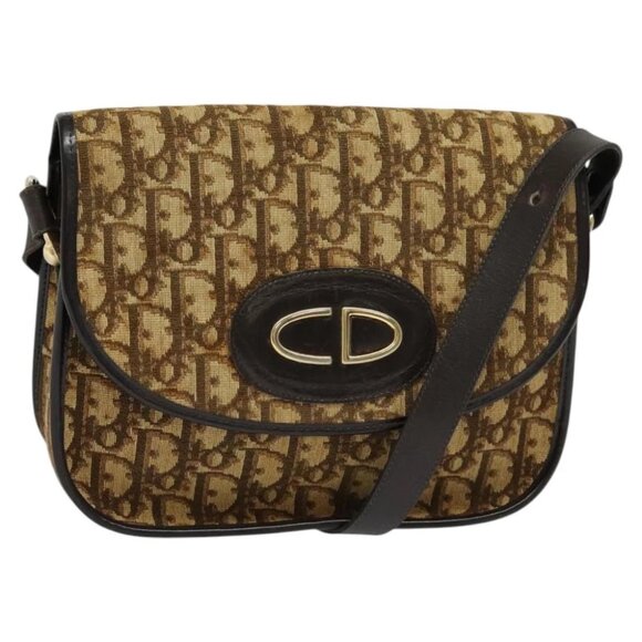 Christian Dior Trotter Canvas Shoulder Bag Brown Gold Auth 118335 - Picture 1 of 16